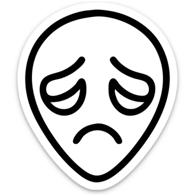 cartoon style outline of an alien head showing sadness sticker