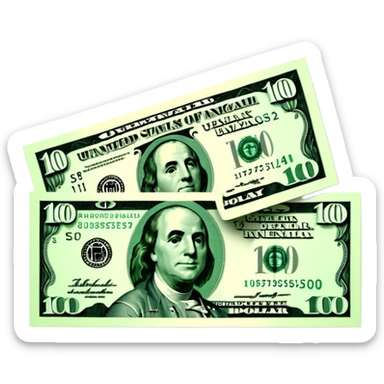 3D realistic US 100 dollar bill sticker, slight perspective, centered, clean cutout, transparent background, no text, no watermark sticker