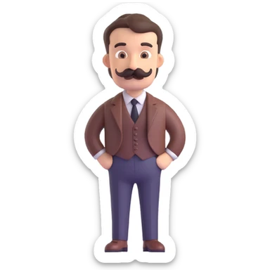 man with a thick moustache and short hair, looking confident sticker
