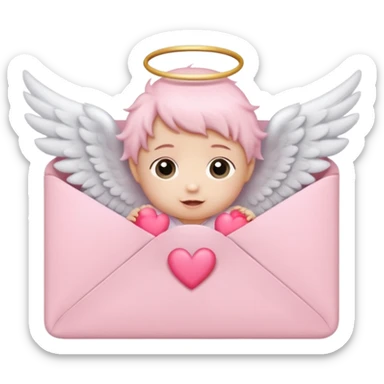cute baby pink colored envelope with a cute pink heart on the middle with cute  pairs of baby angel wings sticker