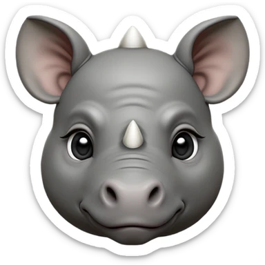 cinematic-noble-baby-rhinoceros-portrait-emoji,slate-grey-hide--poised-and-regal,-with-a-massive,-powerful-build-and-a-thick,-deep-set-soulful-piercing-eyes,-simplified-yet-sharp-and-sophisticated-features,-highly-detailed,-large-black-eyes, zoomed out showing shoulders sticker