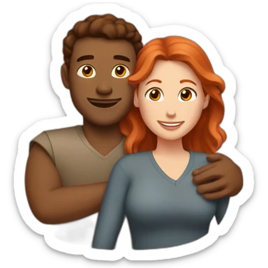 hug brown man and redhead woman sticker