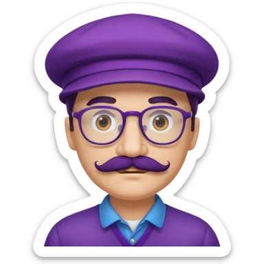 glasses purple man with hat and mustache sticker