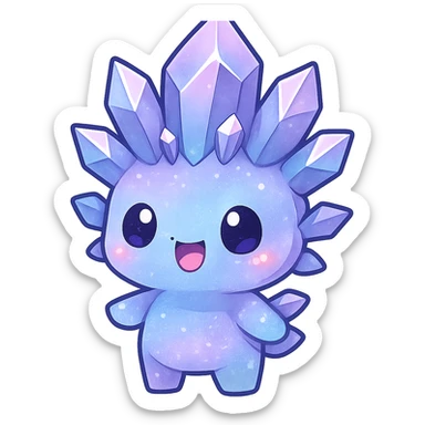 chibi kawaii crystal sprite creature, purple blue and pink colors, happy expression, cute and adorable sticker