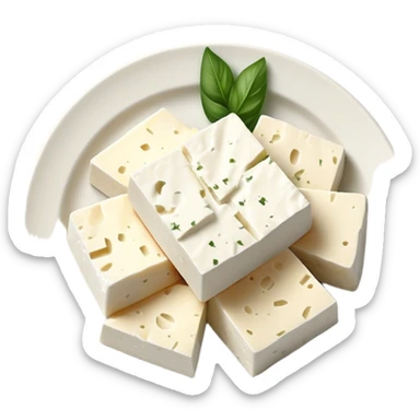 Feta Cheese Cinematic Realistic Feta Cheese Dish Emoji, depicted as slices of tangy, creamy feta cheese served on a plate, rendered with crisp textures and soft, natural lighting. sticker