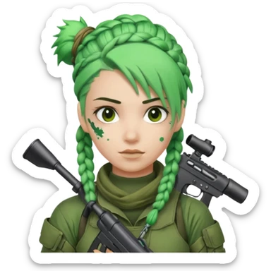 paintball player with geared face boy braided green hair sticker