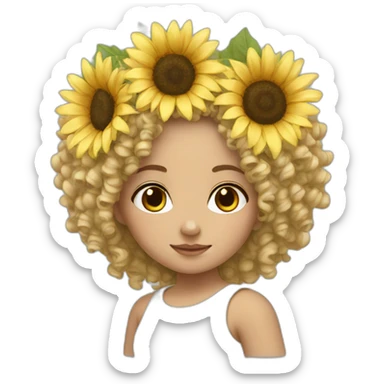 white sunflower crown girl curly hair sticker
