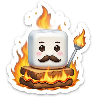 marshmallow on firem with mustache sticker