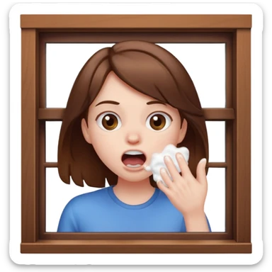 Brown haired girl Foaming at the mouth clawing at a window sticker
