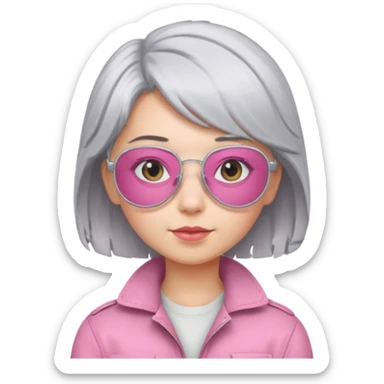 Silver hair pink aviator glasses girl sticker