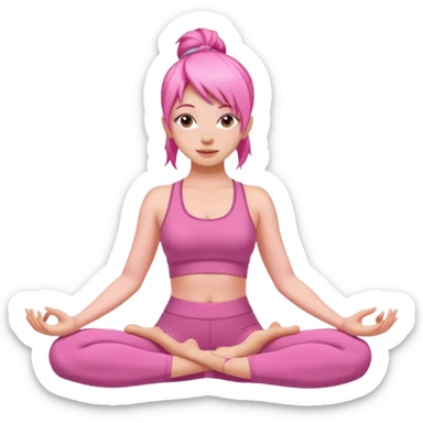 Woman with pink hair in a pink yoga outfit doing yoga sticker