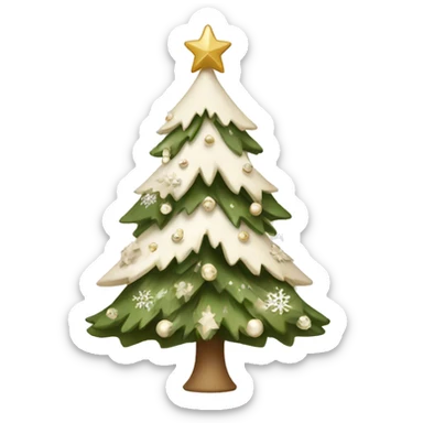 A Christmas tree with white and beige decoration and snowflakes  sticker