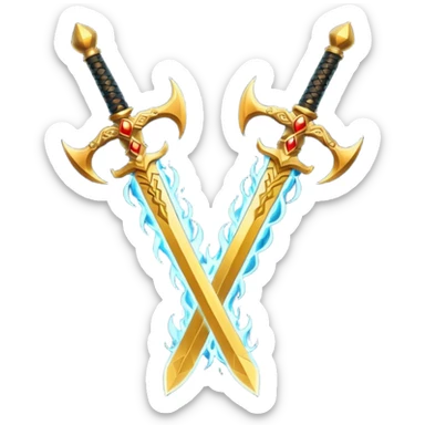 Two fiery royal golden swords crossed sticker