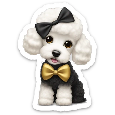 Black and gold bow on white poodle sticker