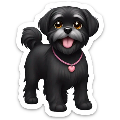 Black Shitzu dog with a happy face and a little heart on the side sticker