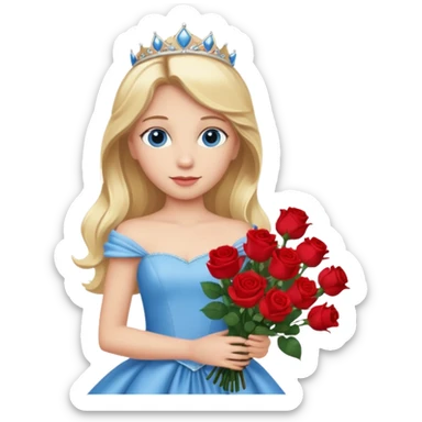 Blonde haired, blue eyes princess holding a bouquet of roses wearing a princess gown sticker