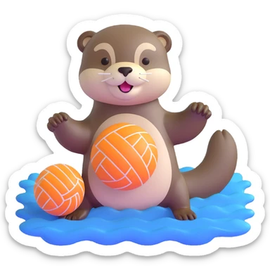 kawaii otter floating on water holding a volleyball with two paws sticker