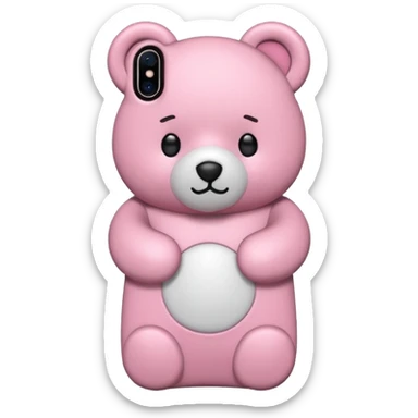 iphone in a pink teddy bear phone case, slightly different pose sticker