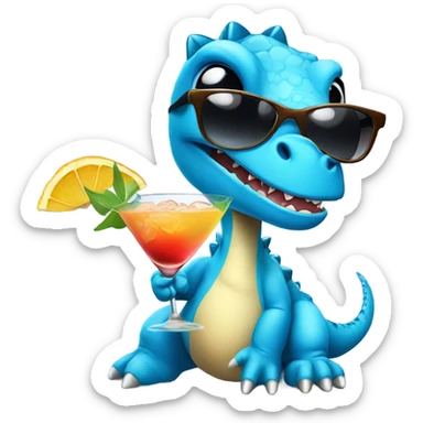 baby blue dinosaur wearing sunglasses and drinking a cocktail sticker