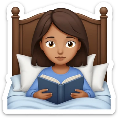 Sleepy Dark Tan brunette girl reading in bed  sticker