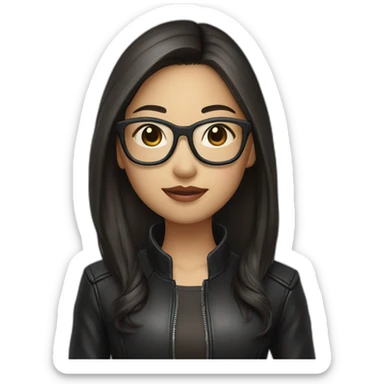 Asian girl in glasses and leather jacket whith dark long hair sticker