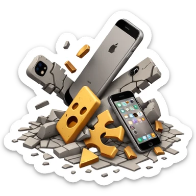 3D iPhone style emoji of debris and ruins, broken pieces of concrete and metal scattered, chaotic structure, isolated on white background, soft shadows, high detail, playful and cute. sticker