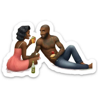 Romantic picnic date for beautiful tattooed couple sticker