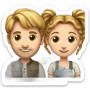 White Man loves woman with pigtails, heart between them sticker