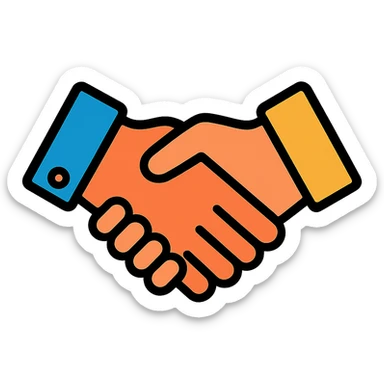 two hands closing a business deal, handshake, color outline icon style, clean and modern, with black outlines sticker