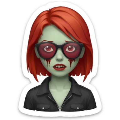 Zombie girl with red hair and sun glasses face sticker
