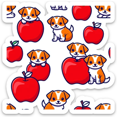 Group of cute dogs piling on a red apple sticker