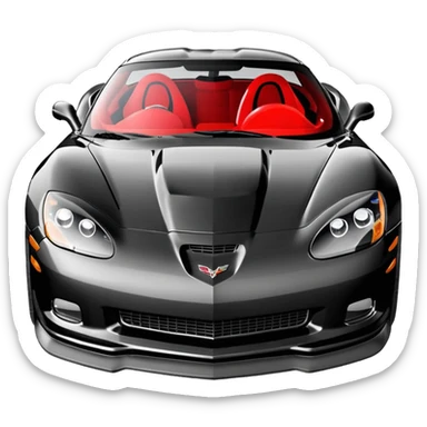 black 2006 Chevrolet Corvette C6 ZR1 with a red headlight, simplified, expressive, side view sticker