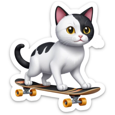 White and black cat on a skateboard sticker