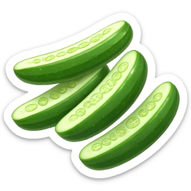 cucumber object icon, fresh cucumber slices, glossy texture, 3D cartoon, mobile game icon style, clean background, no text, no watermark
 sticker