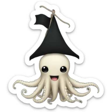 cute kraken hanging a black flag sticker