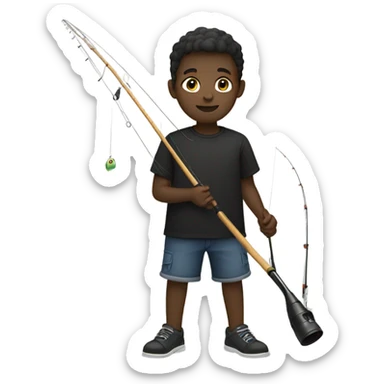 dark-skinned boy in black shirt fishing sticker