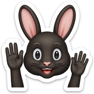 emoji d'une tête de lapin noire qui dit bonjour de la main sticker