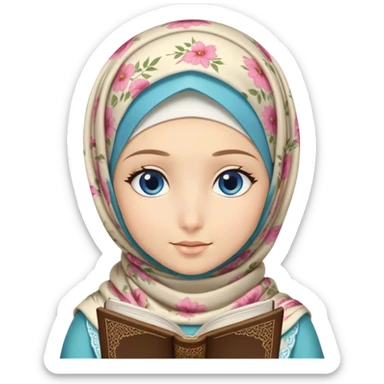 Turkish blonde floral design Hijabi girl with blue eyes and beautiful finish reading quran sticker
