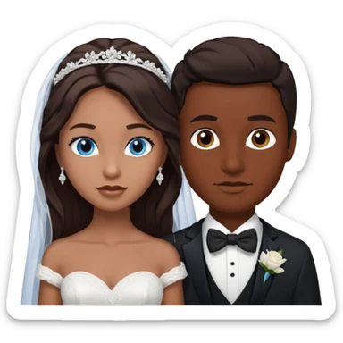 White groom with blue eyes and brown hair. Black bride with brown eyes and black hair sticker