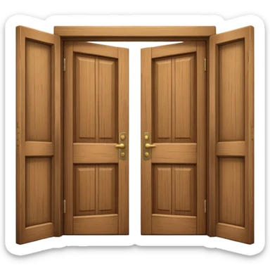 a wooden door that is wide open. The door is not closed, it is open! The door frame is simple and matches the wood tone of the door. sticker
