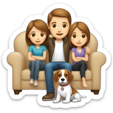Brown hair White boy and girl and beagle Sit on couch sticker