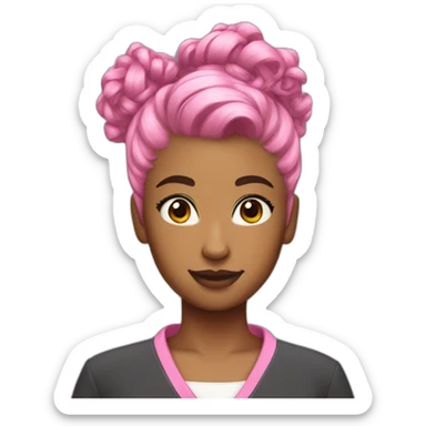 Pink hair messy bun uniform sticker
