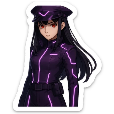 Change the uniform color to purple, keep the cyberpunk officer style, no background. sticker