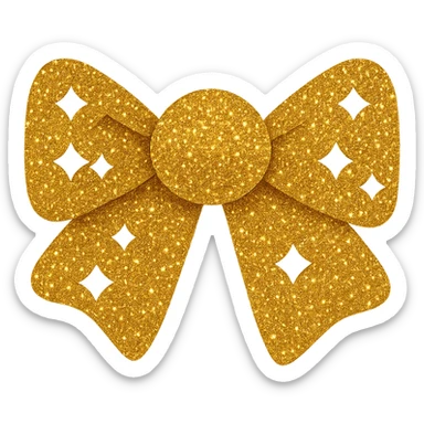 Make the glitter bow gold glitter with shimmering texture, elegant and festive, no background. Emphasize the gold glitter and shimmering texture in a decorative style. sticker