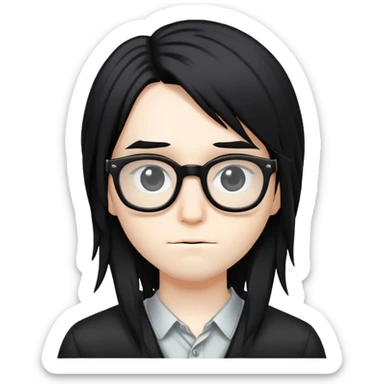 nerd with glasses and long black emo hair sticker