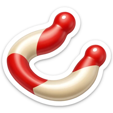 a pair of magatama (comma-shaped beads) side by side, in red and beige sticker