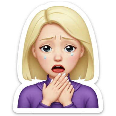 Woman choking herself crying  sticker