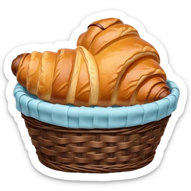 Croissant with poured chocolate in a pale blue wicker basket sticker