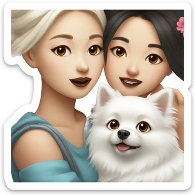 Chinese girl kiss white Pomeranian sticker