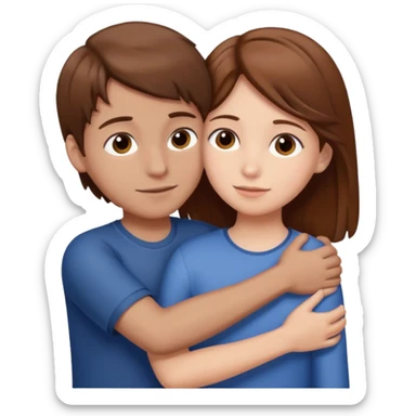 Boy with brown hair hugging girl with brown hair sticker